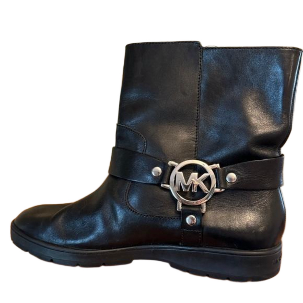 MICHAEL KORS Fulton Black Leather Biker Moto Bootie US Size 9 M - Picture 8 of 9